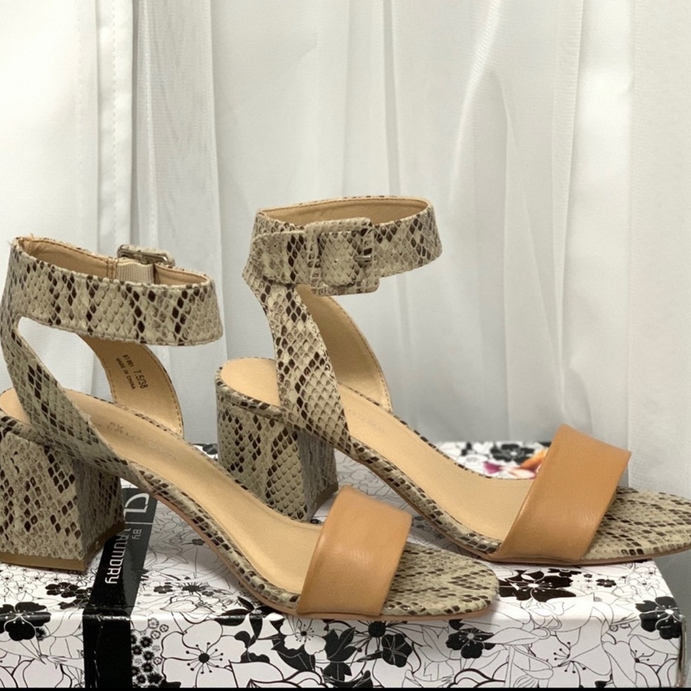 Snakeskin blocked heels